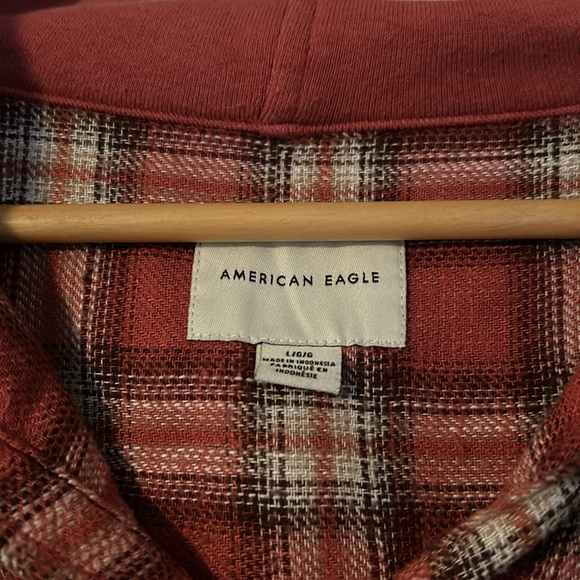 American Eagle flannel shirt with hood size large - Picture 2 of 5